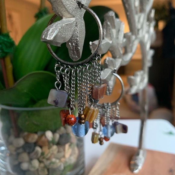 Two-tone silver beaded hoop earrings - Picture 2 of 2